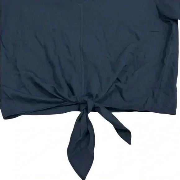 Jenni Kayne Long Sleeve Blouse Top Navy Blue Tie M Medium Viscose V neck - Picture 3 of 12